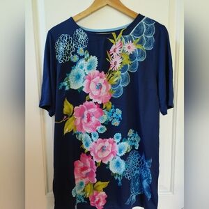 #34 Chico's Navy Blue Floral Tunic ~ size S~M